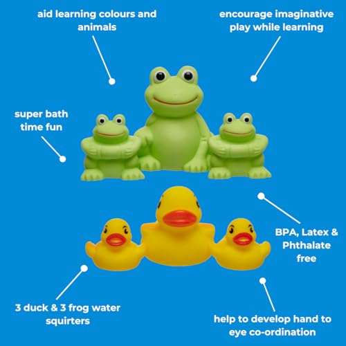 Vital Baby Splash Bath Squirters - 3 Duck & 3 Frog Bath Squirters, Encourage Imaginative Play & Sorting, Phthalate & Latex Free, 6pk