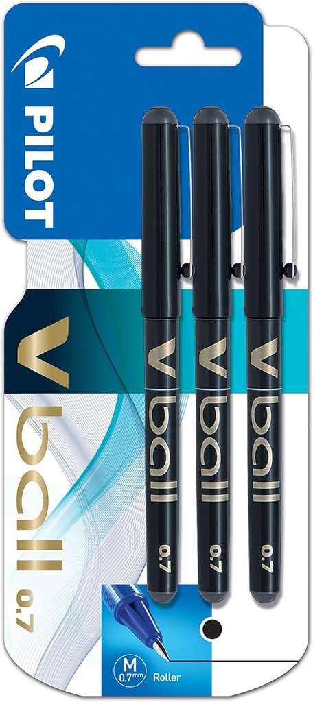 Pilot VBall 7 Rollerball Pen-Black (Pack of 3)