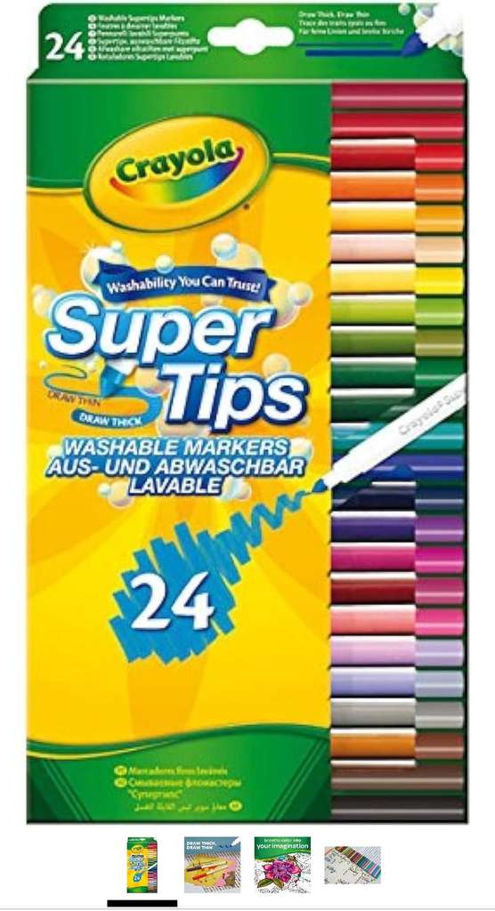 CRAYOLA SuperTips Washable Markers - Assorted Colours (Pack of 24) Premium Felt Tip Pens