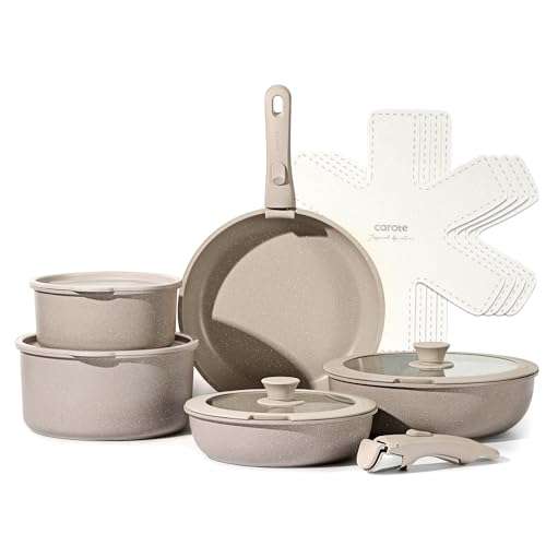 CAROTE 15Pcs Pots and Pans Set, Nonstick Cookware Set Detachable Handle - With Applied Voucher - Sold by Carote Brand / FBA
