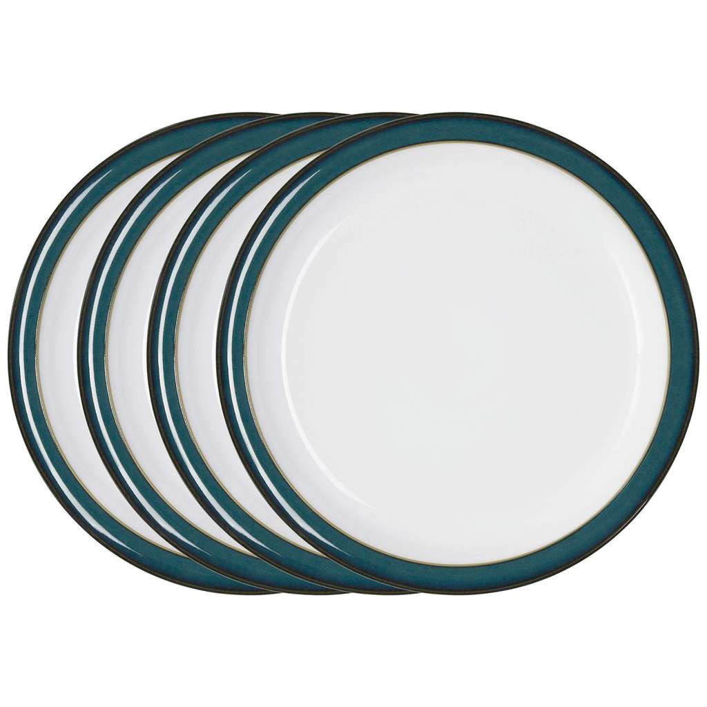 Denby - Greenwich Dinner Plates Set of 4 - Dishwasher Microwave Safe Crockery 26.5cm - Glazed Green