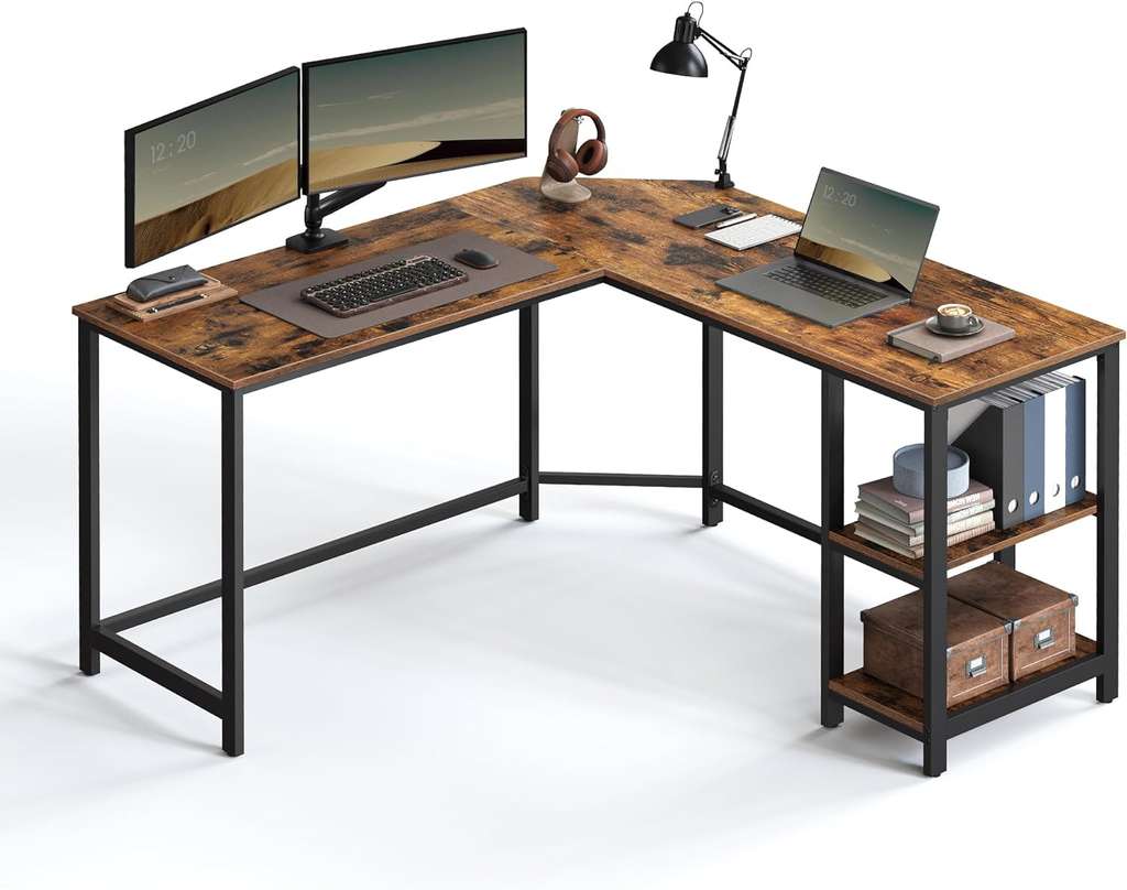 Vasagle Steel Framed L-Shaped Computer Desk (Rustic Brown / Black / White) - Sold & Dispatched by Songmics Home UK