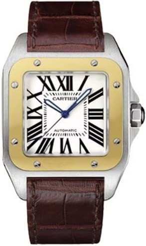 CARTIER Men's w20072 X 7 SANTOS 100 XL Automatic Yellow Gold Stainless Steel and Leather Watch