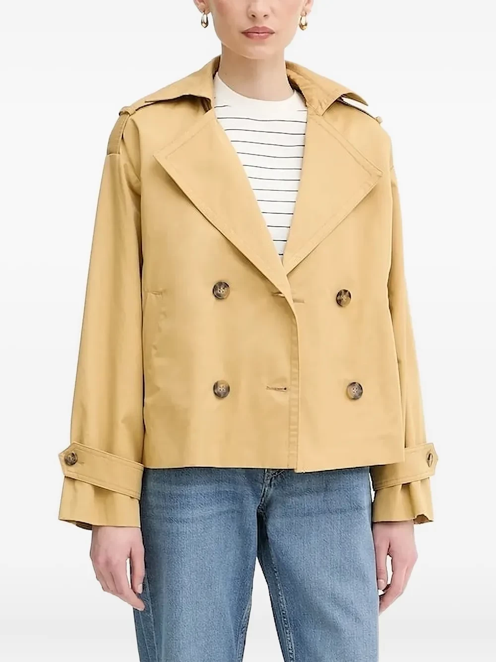 Sisley double-breasted short trench coat