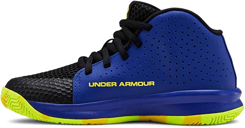 Under Armour unisex child Pre School Jet 2019 Basketball Shoe, Royal (402 Black, 3 Little Kid US