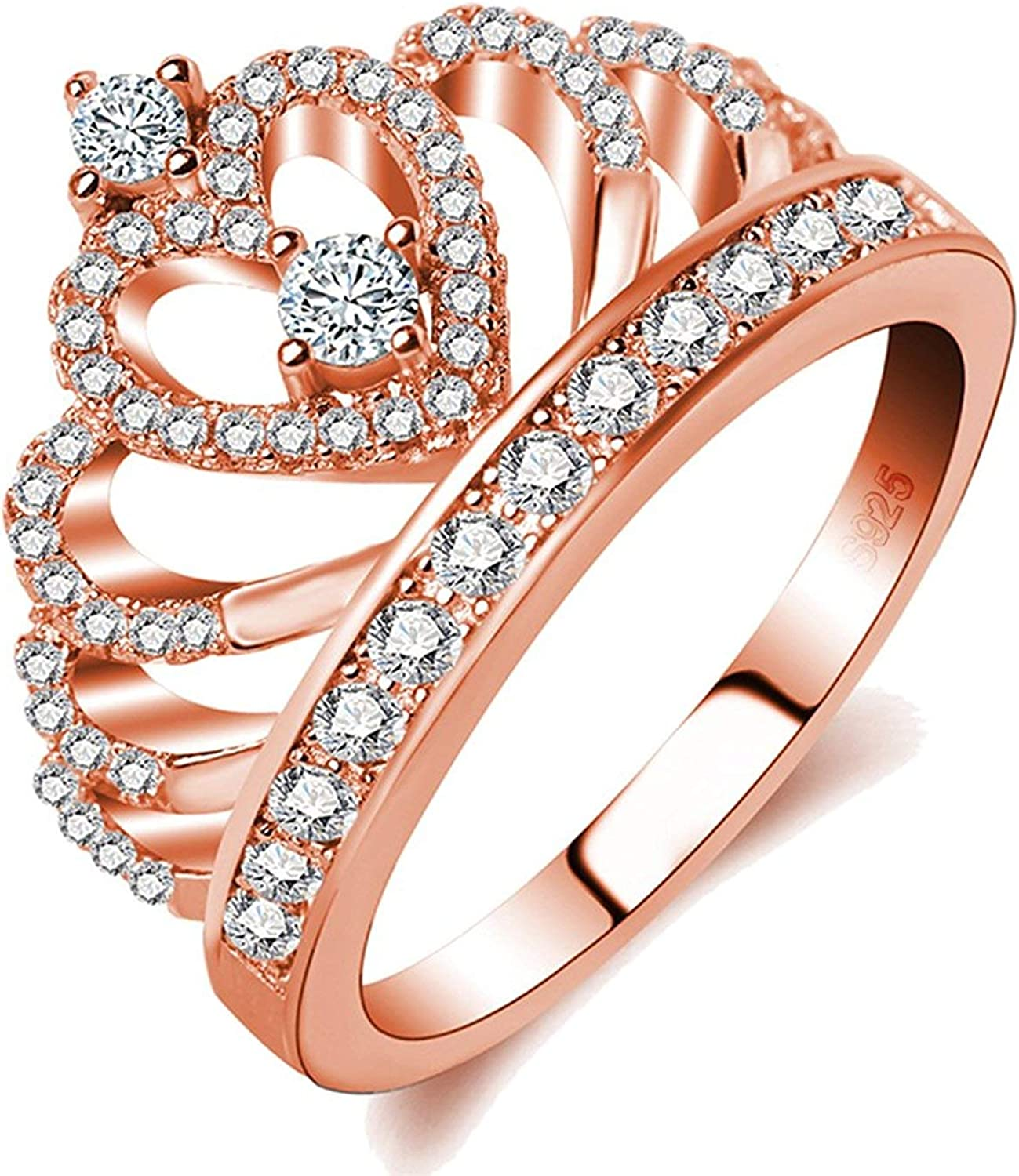 Presentski Women's Crown Ring Princess Queen 18K Gold Plated Crown Ring Small CZ Gift Girl Promise Ring