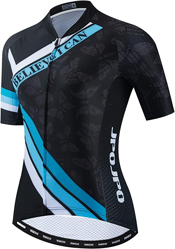 Cycling Jersey Women, Bike Short Sleeve Bicycle Shirt Tops with 4 Pockets Reflective