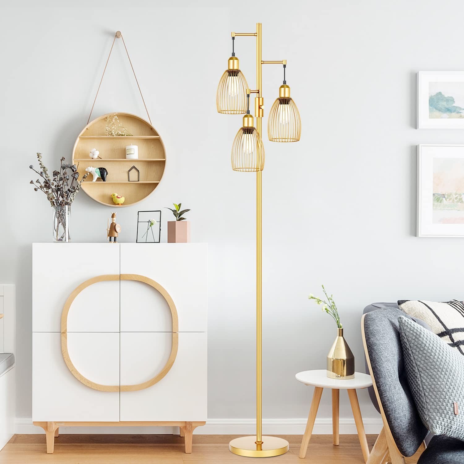 Nintiue Dimmable Floor Lamp, 3 x 800LM LED Edison Bulbs