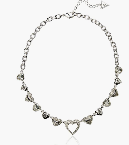 GUESS Women's Logo Chopped Necklace, Silver, One Size, One Size, Glass